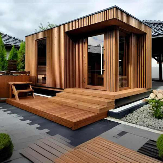 Model No. 0016: Custom Outdoor Traditional Dry Steam Sauna Room - Canadian Red Cedar Wood