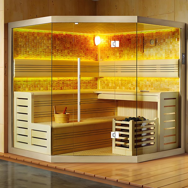 No.0013 Spacious Redwood Outdoor Sauna 6-Person Ergonomic Bench LED Lighting Wholesale Price