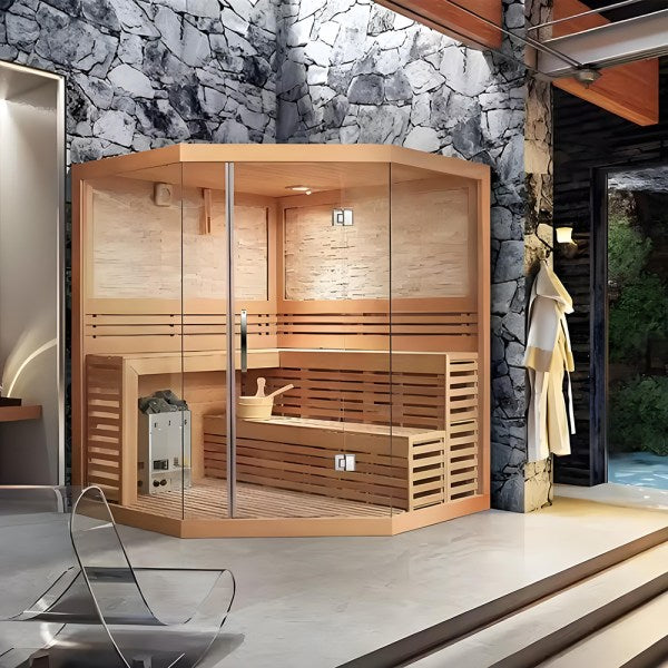 No.0013 Spacious Redwood Outdoor Sauna 6-Person Ergonomic Bench LED Lighting Wholesale Price