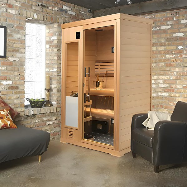 Sauna Factory custom solid wood luxury 2-person Indoor hemlock sauna