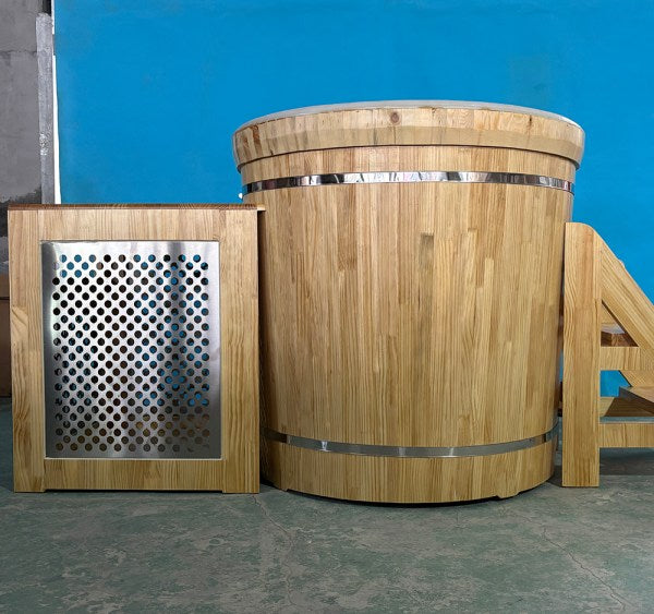 No.0006 Modern Spa Tub Traditional Wood Ice Bath Barrel Indoor Outdoor Wellness Fitness Cold Plunge Soaking Steps