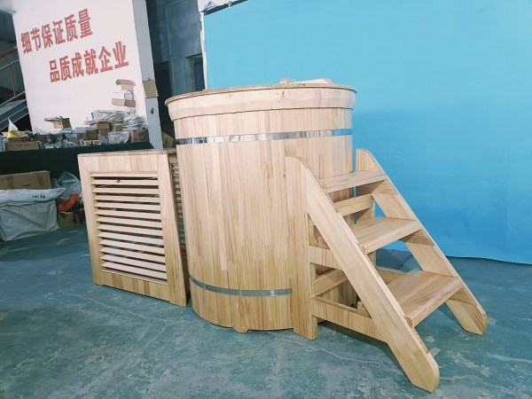 No.0006 Modern Spa Tub Traditional Wood Ice Bath Barrel Indoor Outdoor Wellness Fitness Cold Plunge Soaking Steps