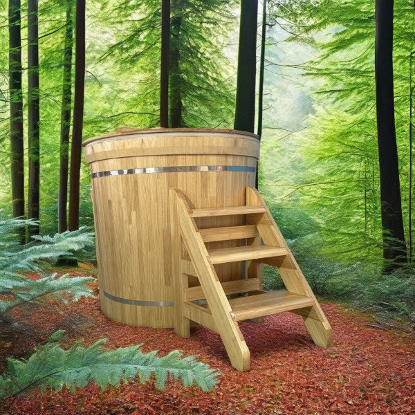 No.0006 Modern Spa Tub Traditional Wood Ice Bath Barrel Indoor Outdoor Wellness Fitness Cold Plunge Soaking Steps